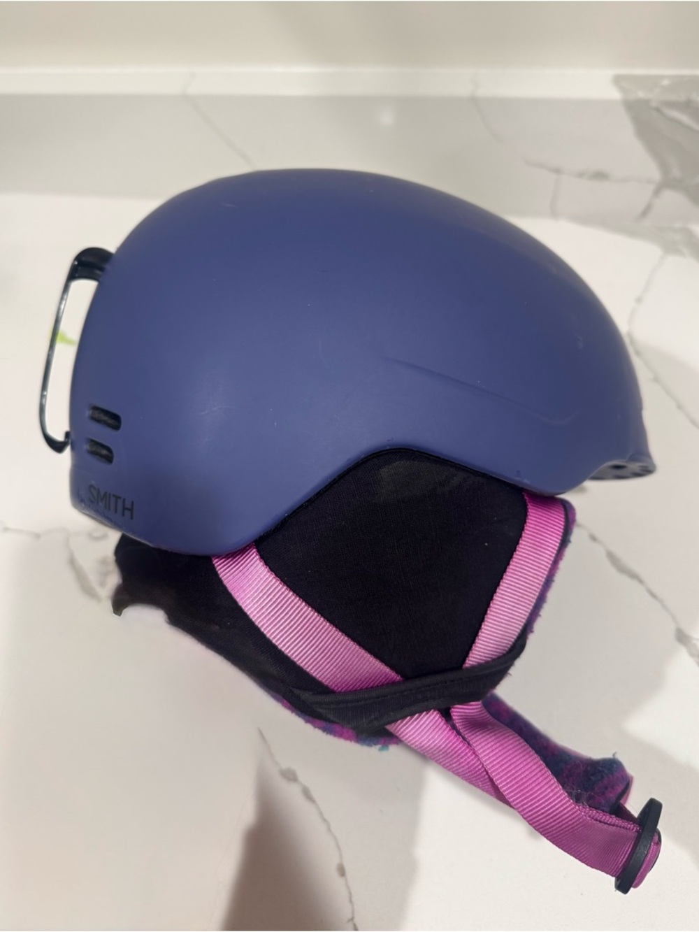 Smith Kids Helmet in Matte Purple with Pink Chin Strap